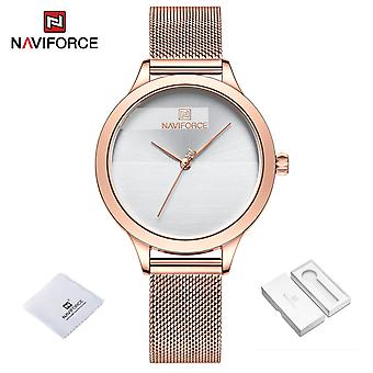 Naviforce Romantic Charming Quartz Women Watches Luxury Stainless Steel Band Pink Dial Lady Watch
