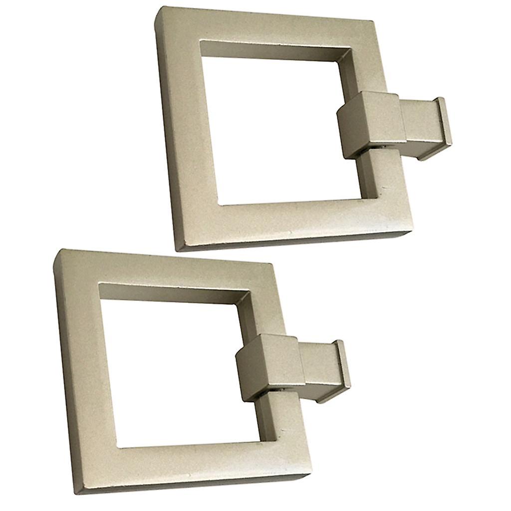 2Pcs Brushed Brass Drop Ring Pull Cabinet Knob Pulls Handle Square Shaped