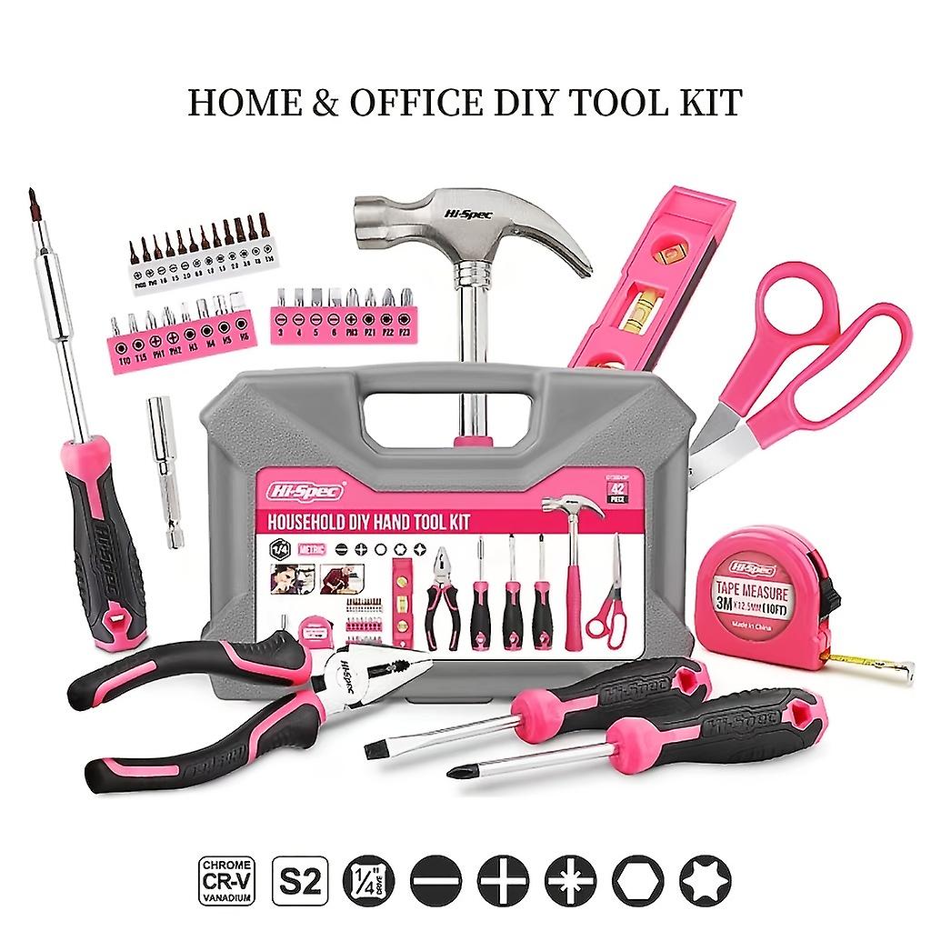 42pcs 21in X 11in Pink Tool Set Tool Kit For Diy Necessities For Daily Decoration And Maintenance Creative Gift For Ladies