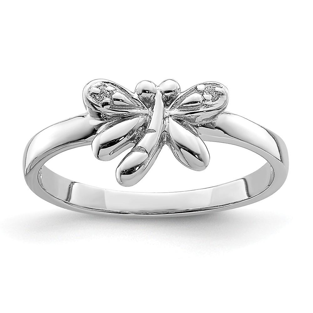 925 Sterling Silver Rhodium Plated Cubic Zirconia Dragonfly Ring 7.25mm Wide-Ring - Ring Size: 3 to 4