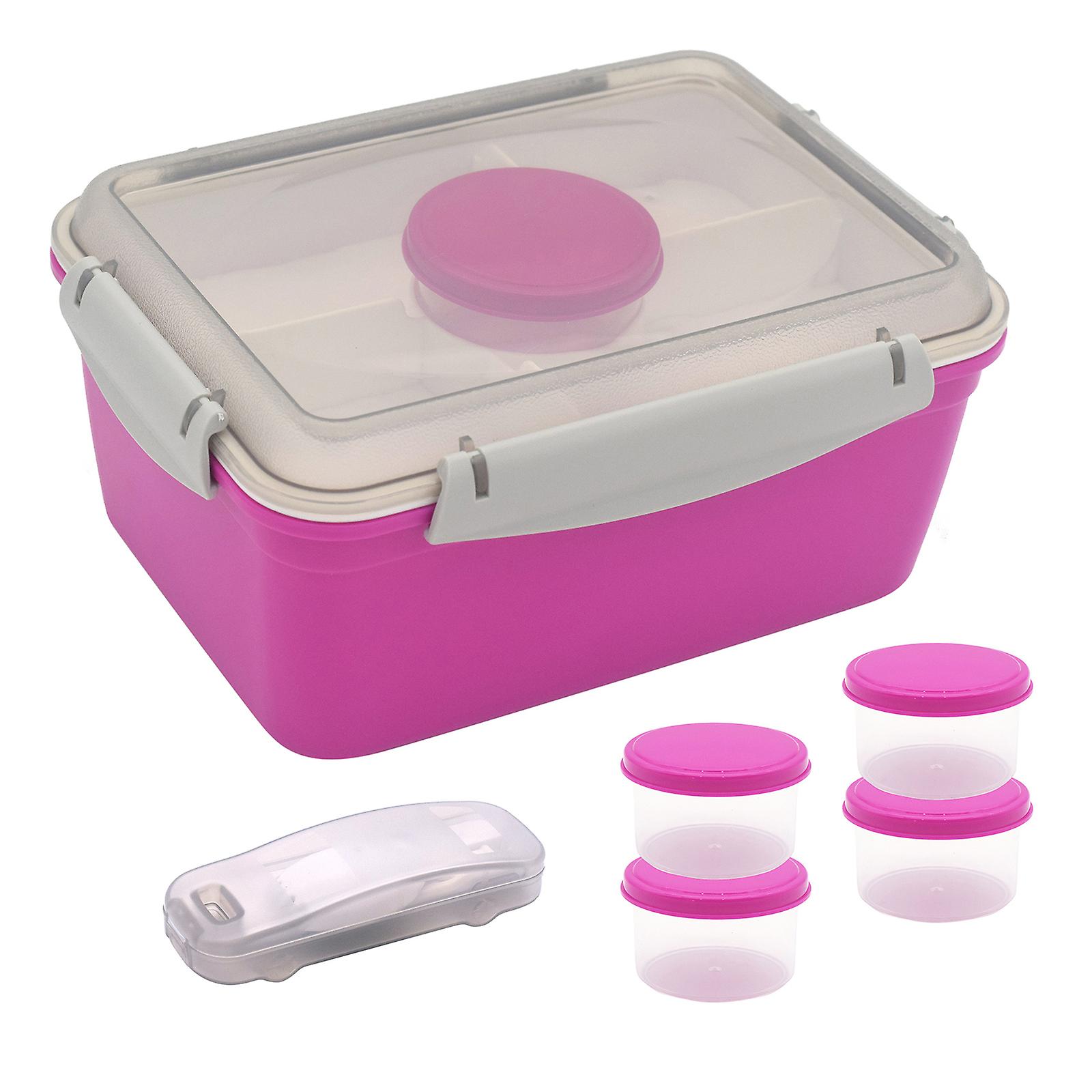 Salad Lunch Container, Salad Bowls with 4 Compartments Tray,Leak Proof Lunch Box with Spoon