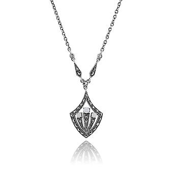 Art Deco Style Round Opal Cabochon & Marcasite Necklace in...