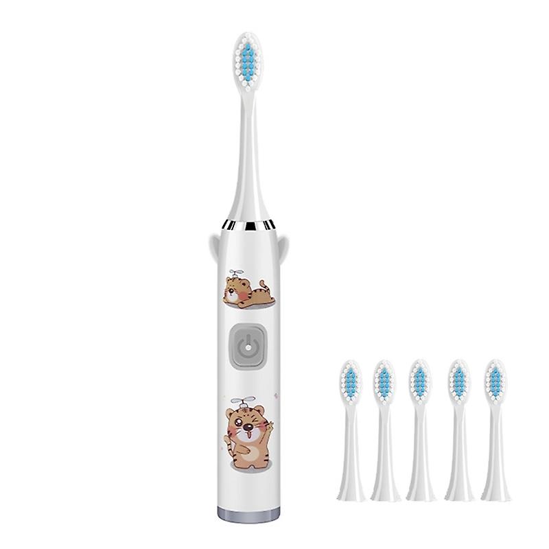 Children Electric Toothbrush White with 6 Heads