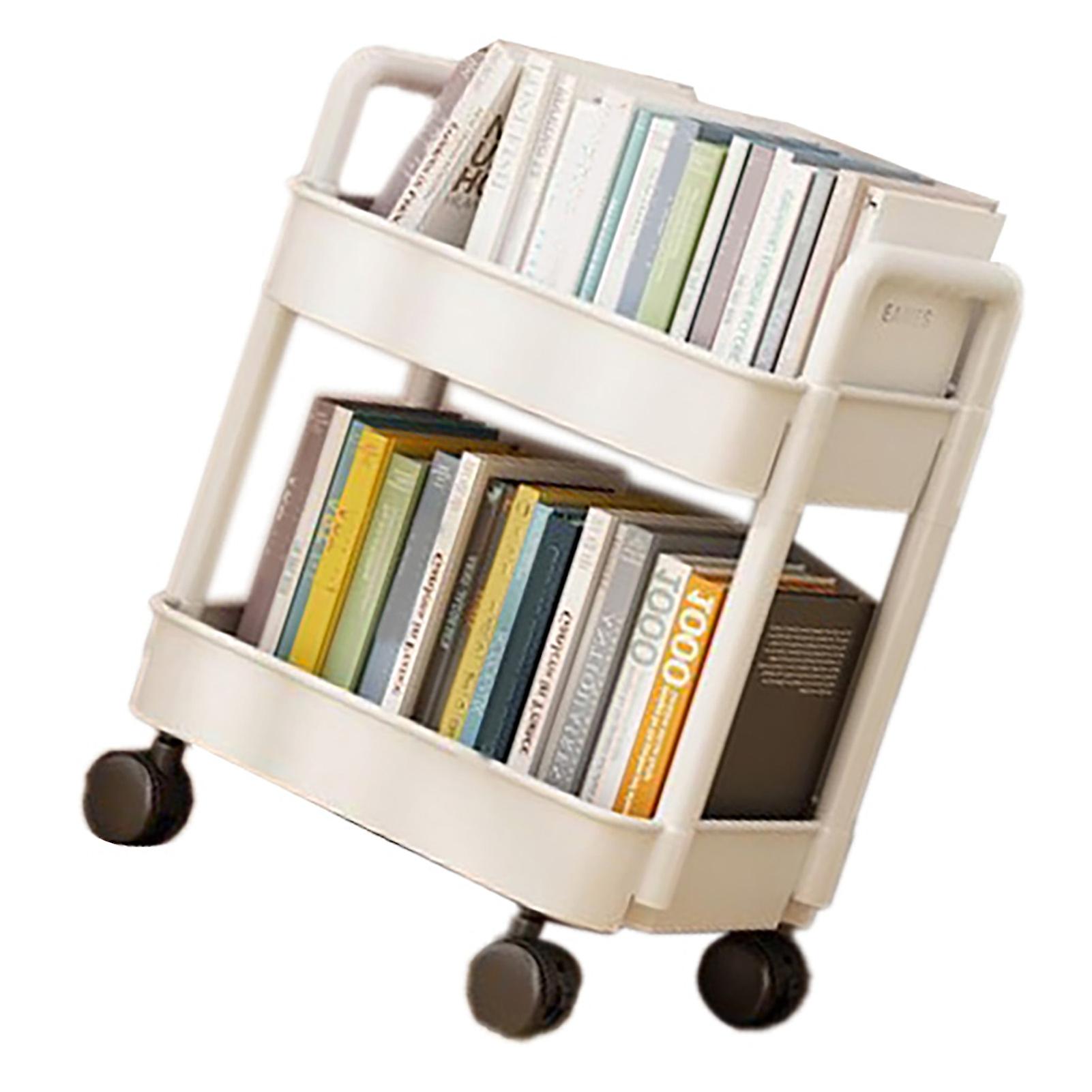 Plastic Rolling Cart 2 Layers White with Hook Stable Mobile Utility Cart for Living Room Bedroom Kitchen