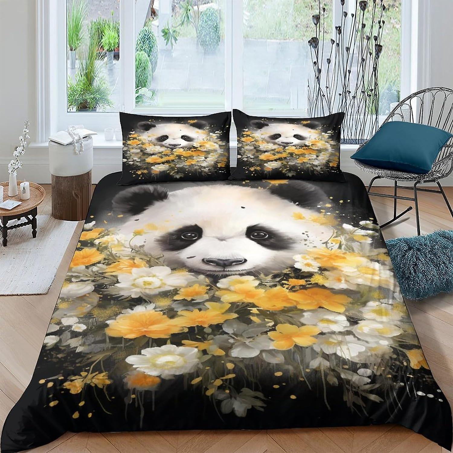 EKENOZ Panda Quilt Duvet Cover 3 Piece Set with Zipper Closure 3D Soft Bedding Bedding Sets Microfiber Bedding Double