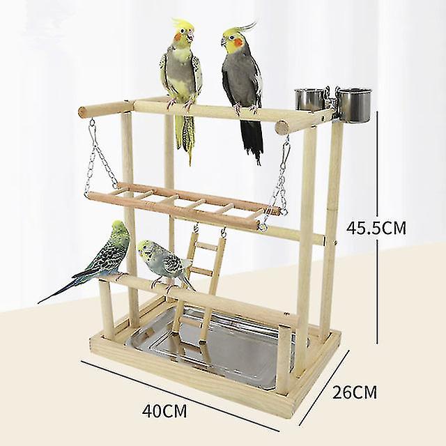 Wooden Parrots Playstand Bird Playground With Ladder Toys Pet Wood Perch Platform And Feeder Cups Bird Life Activity Center