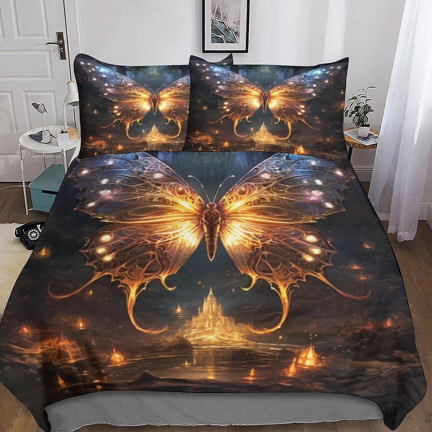 VCLUST Flower Butterfly 3D Digital Print Bedding Sets with Pillowcase Duvet Cover Ss Soft Microfiber 3 Piece Set Colorful Quilt Cover with Zipper Clos