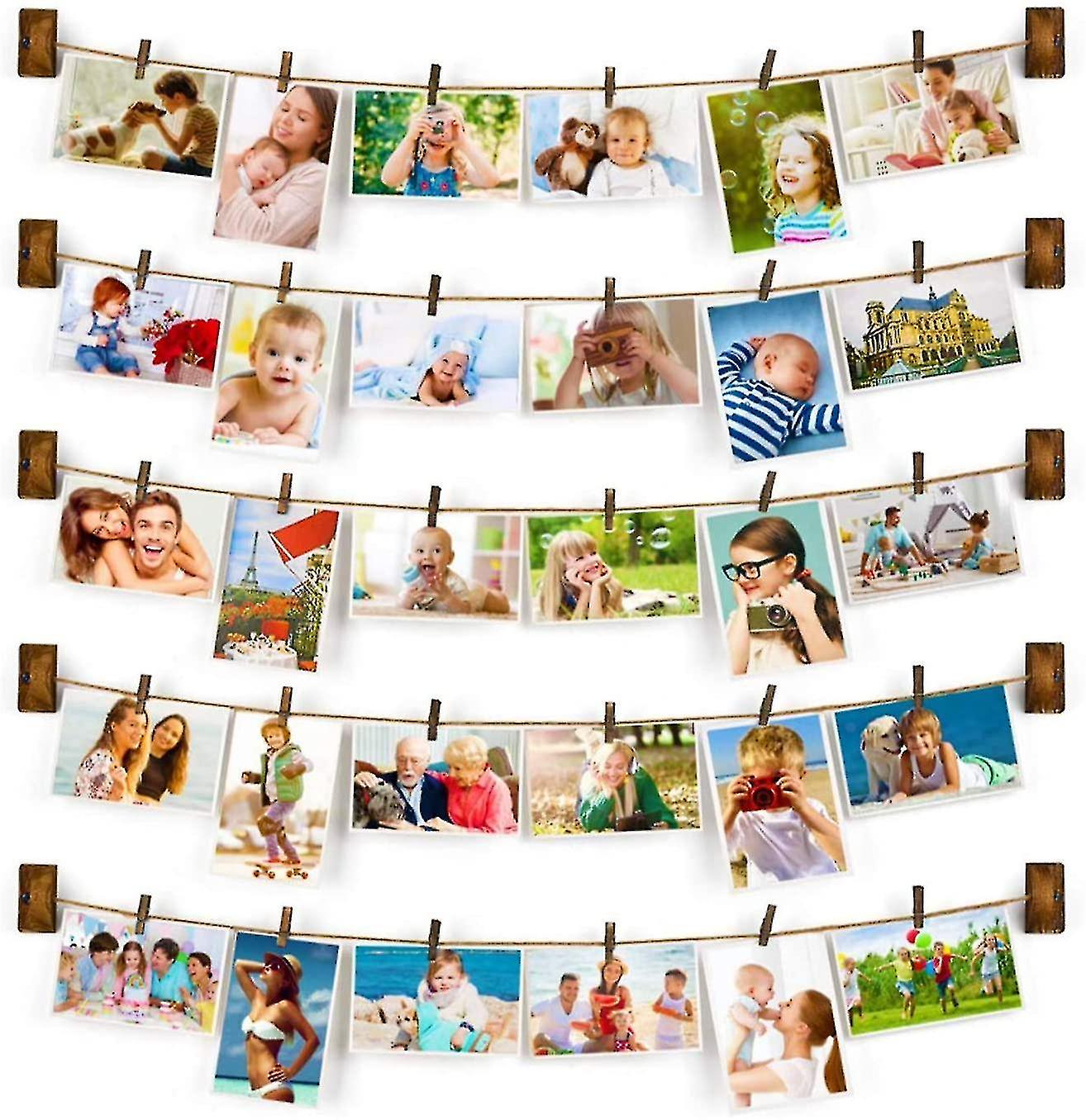 Family Photo Frame Wall Photo Frame With Rope Photo Holder With 30 Small Clips