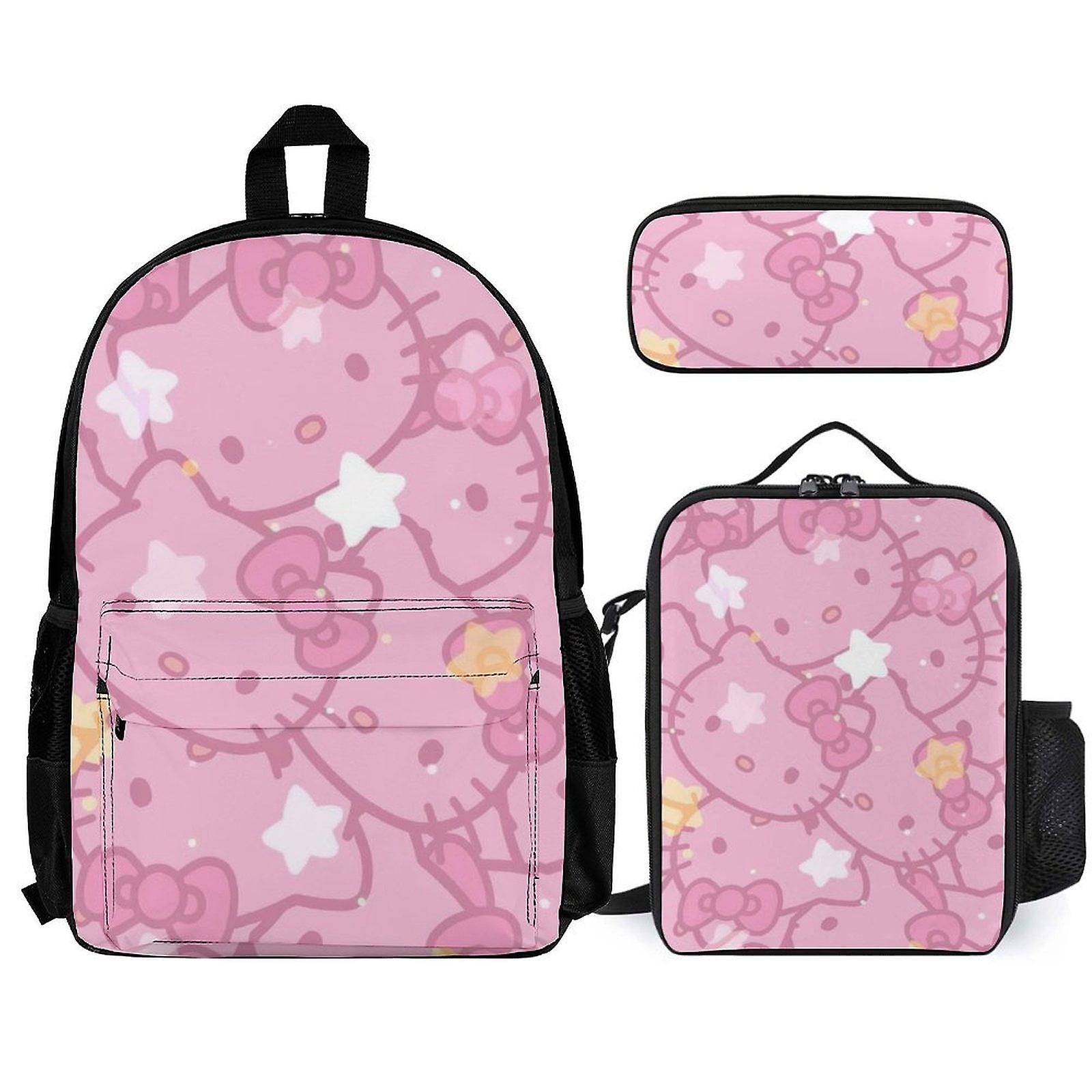 Hello Kitty Backpack Set, Backpack with Lunch Box And Pencil Case 3pcs Set