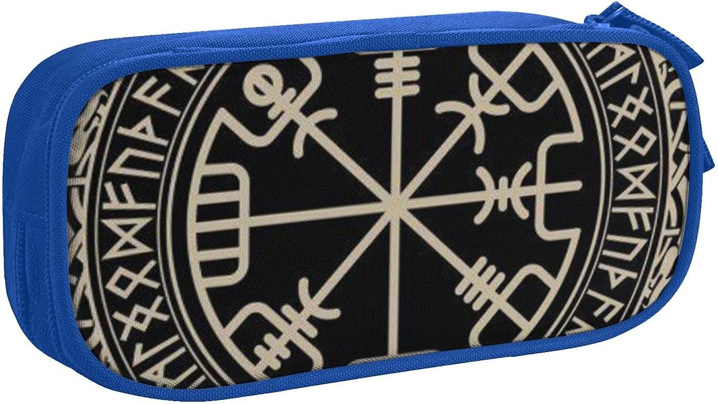 עיצוב קסום רונות נורדיות מצפן תיק עיפרון גדול עם 2 תאים תיק עט עיפרון נרתיק עיפרון מארגן תיק לבנות בנים בית ספר לסטודנטים Offic
