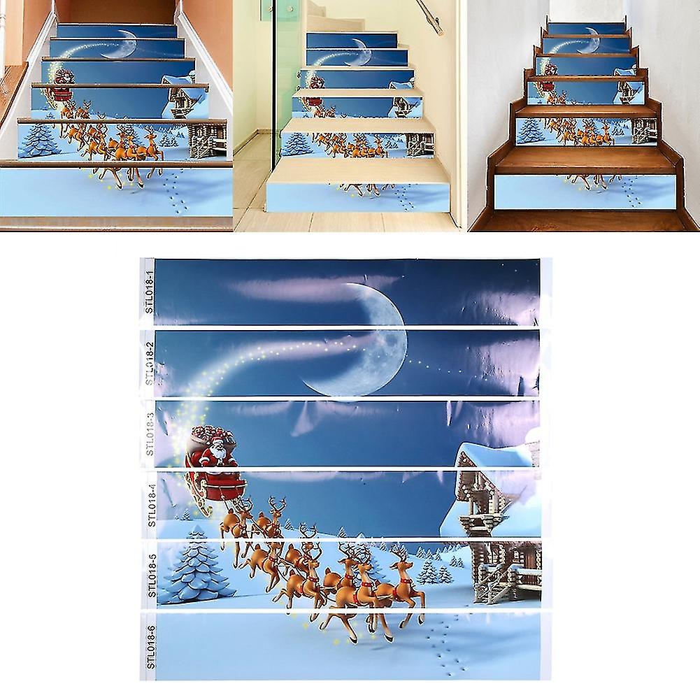 6個のクリスマス階段の壁の床のステッカー - PVCイージーピールホームデコレーションステッカー