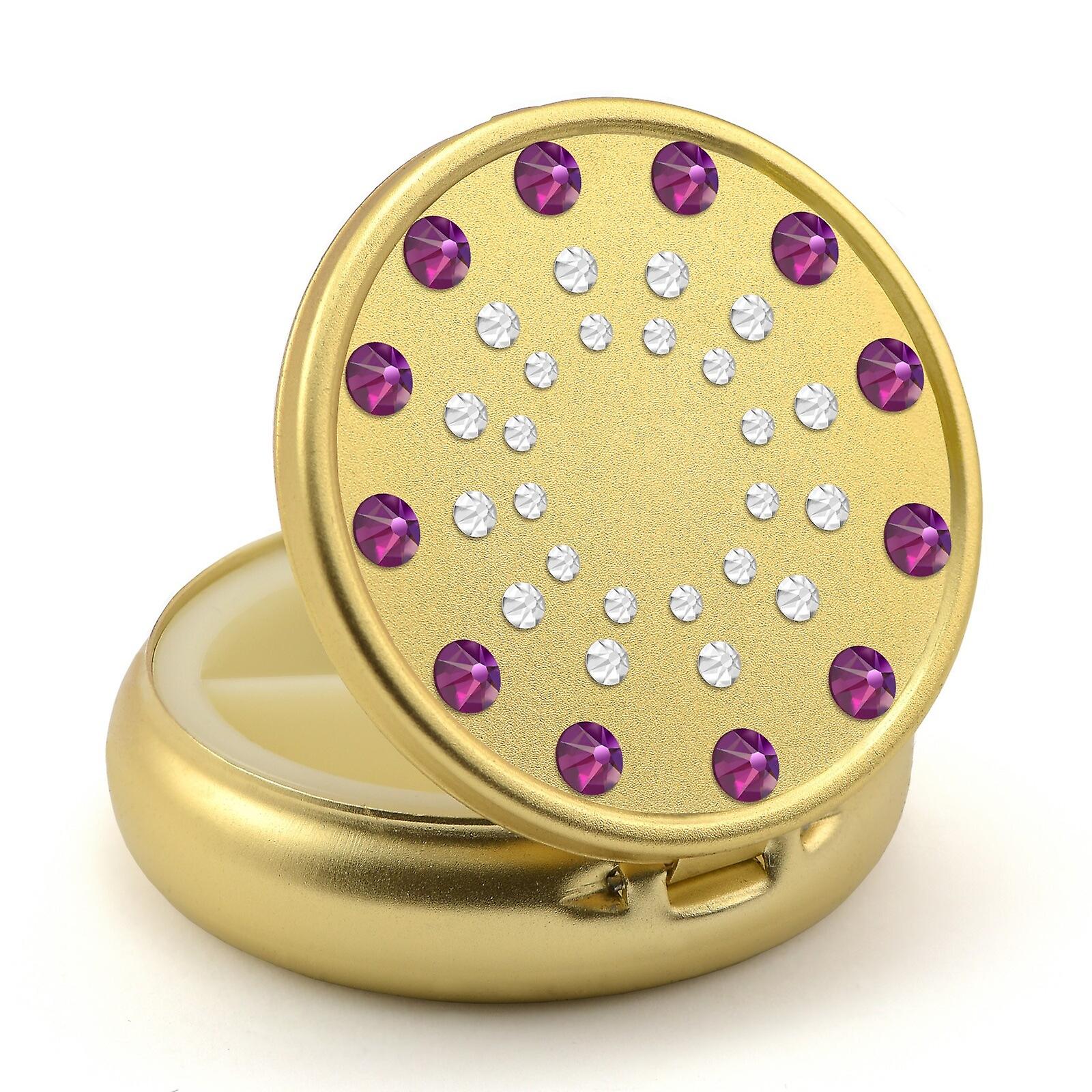 Pill Box in Gold Color with Swarovski Crystals Sun Design - Fuchsia - Crystal