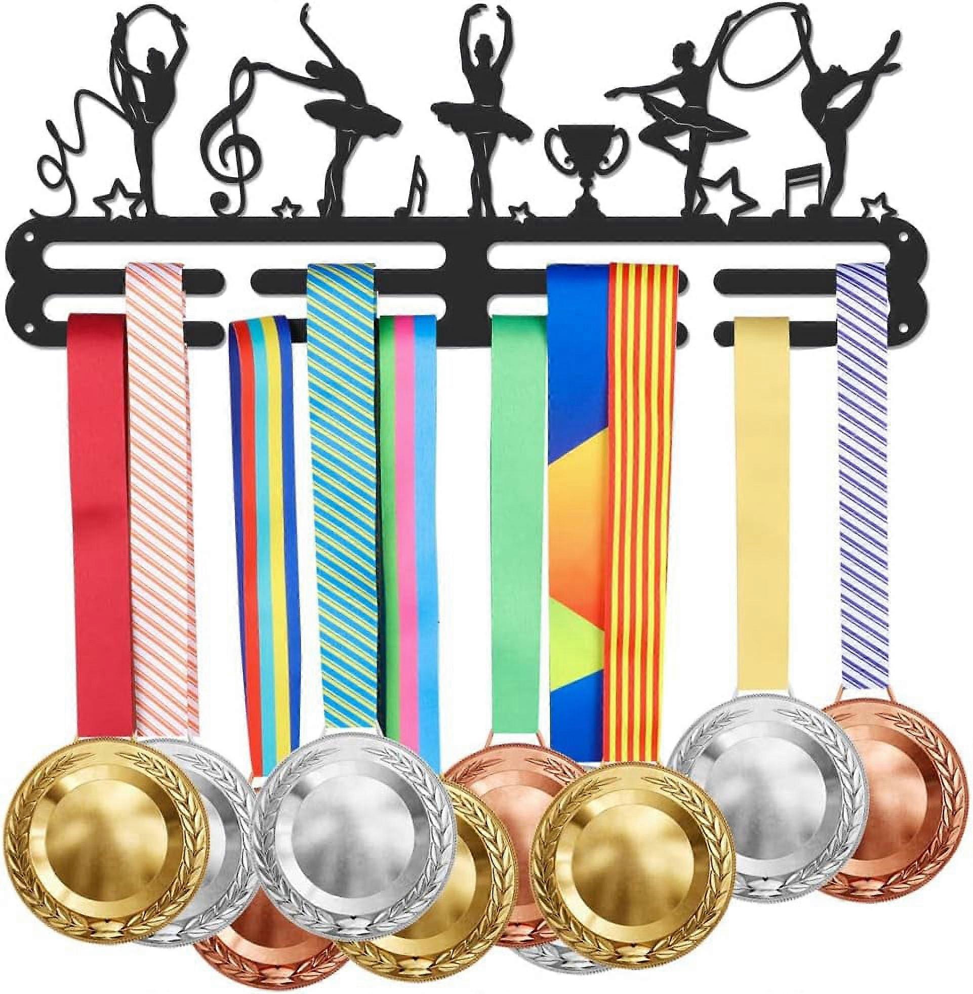 Gymnastics Medal Hanger Display Dance Sports Medals Display Rack for 40+ Medals Wall Mount Ribbon Display Holder Rack Iron Hooks Gifts for Kids Gymnas