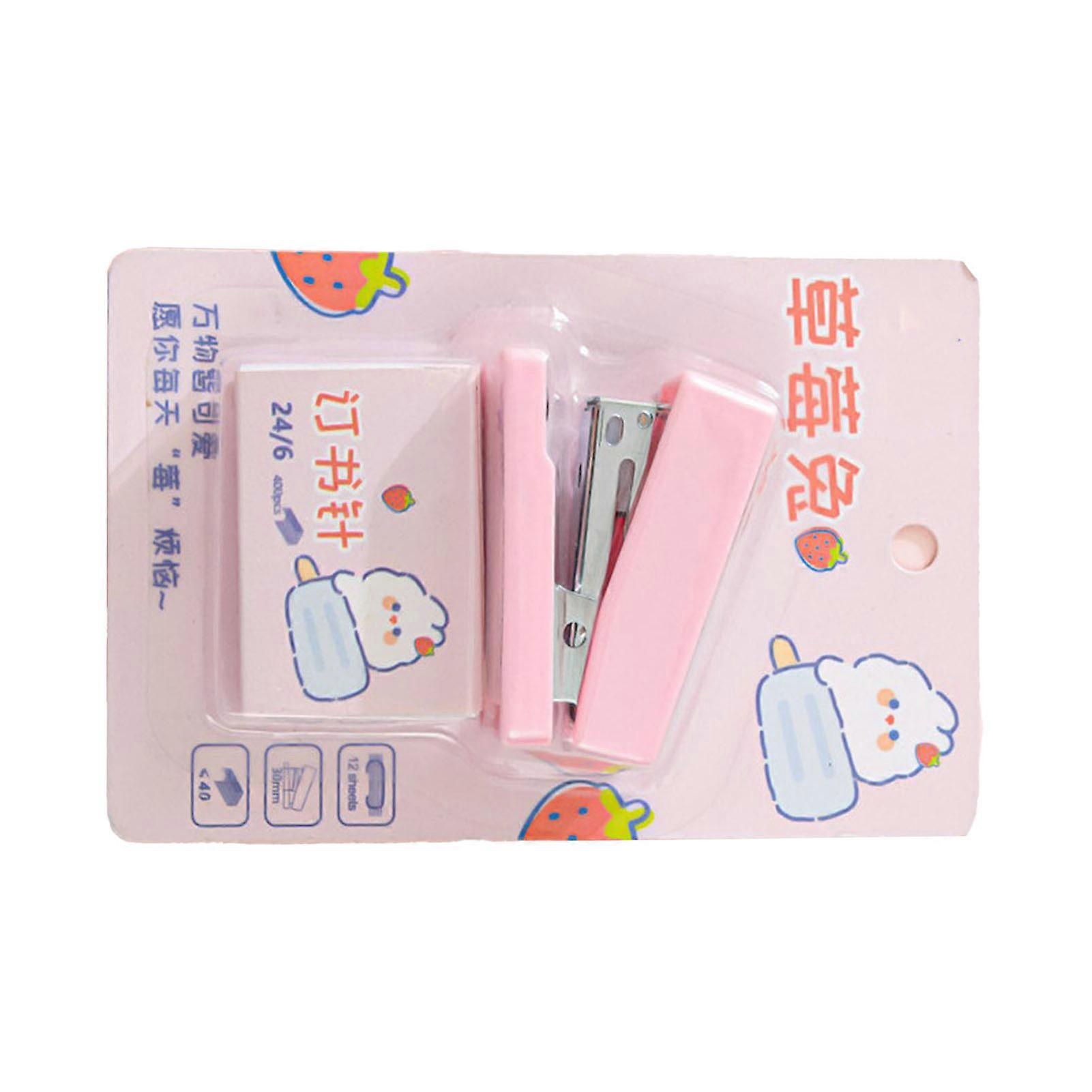 Stapler Cartoon Cute Appearance Portable Multifunctional Efficient Binding Stapler for Office School Home Pink