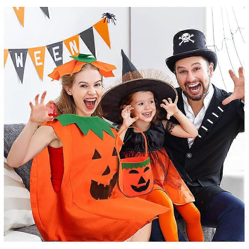 Costume Completo Zucca Halloween Adulti - Con Cappello, Borsa, Calze, Occhiali E Orecchini