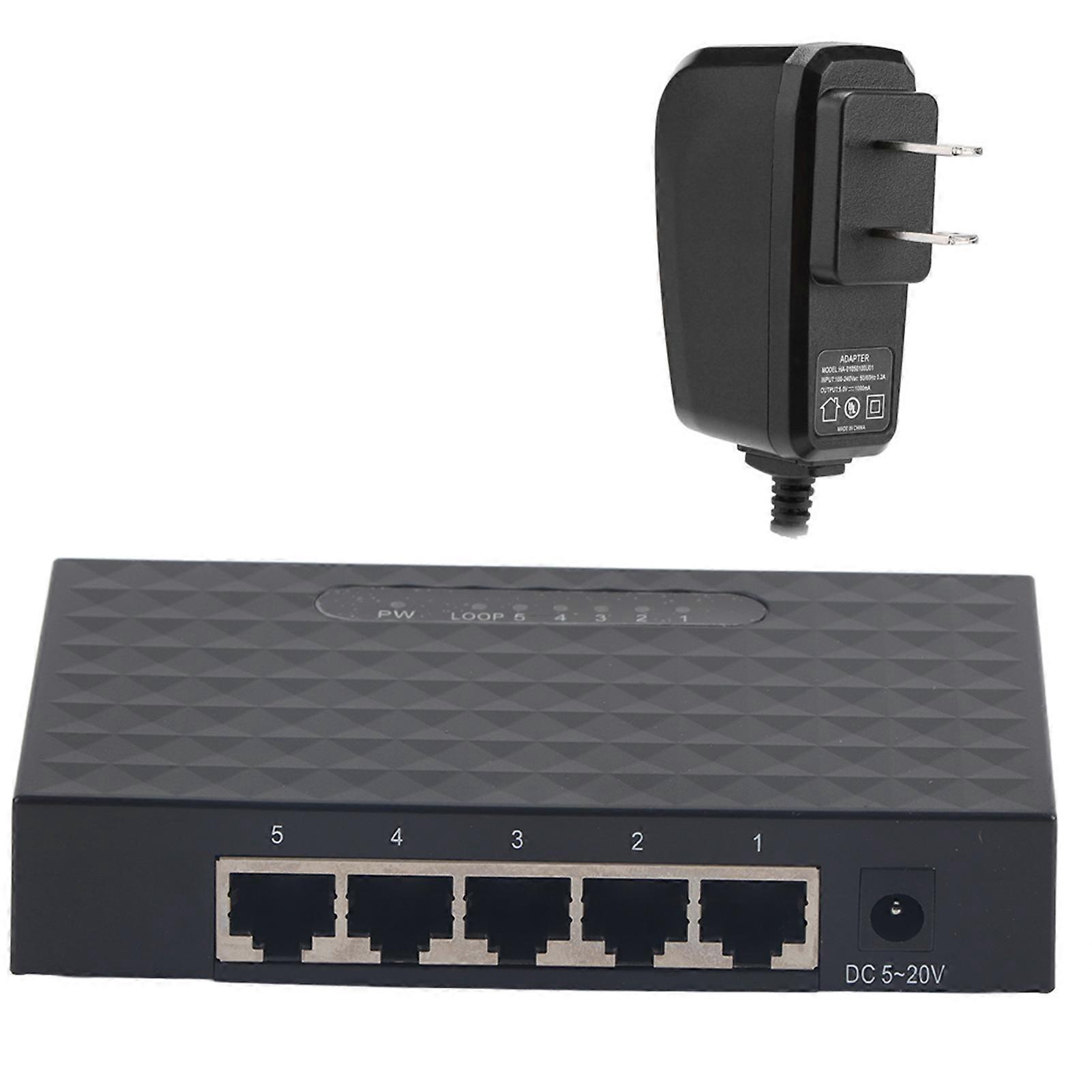 5 Ports 10/100/1000Mbps Gigabit Ethernet Switches RJ45 Smart Network Switch Schwarz US-Stecker