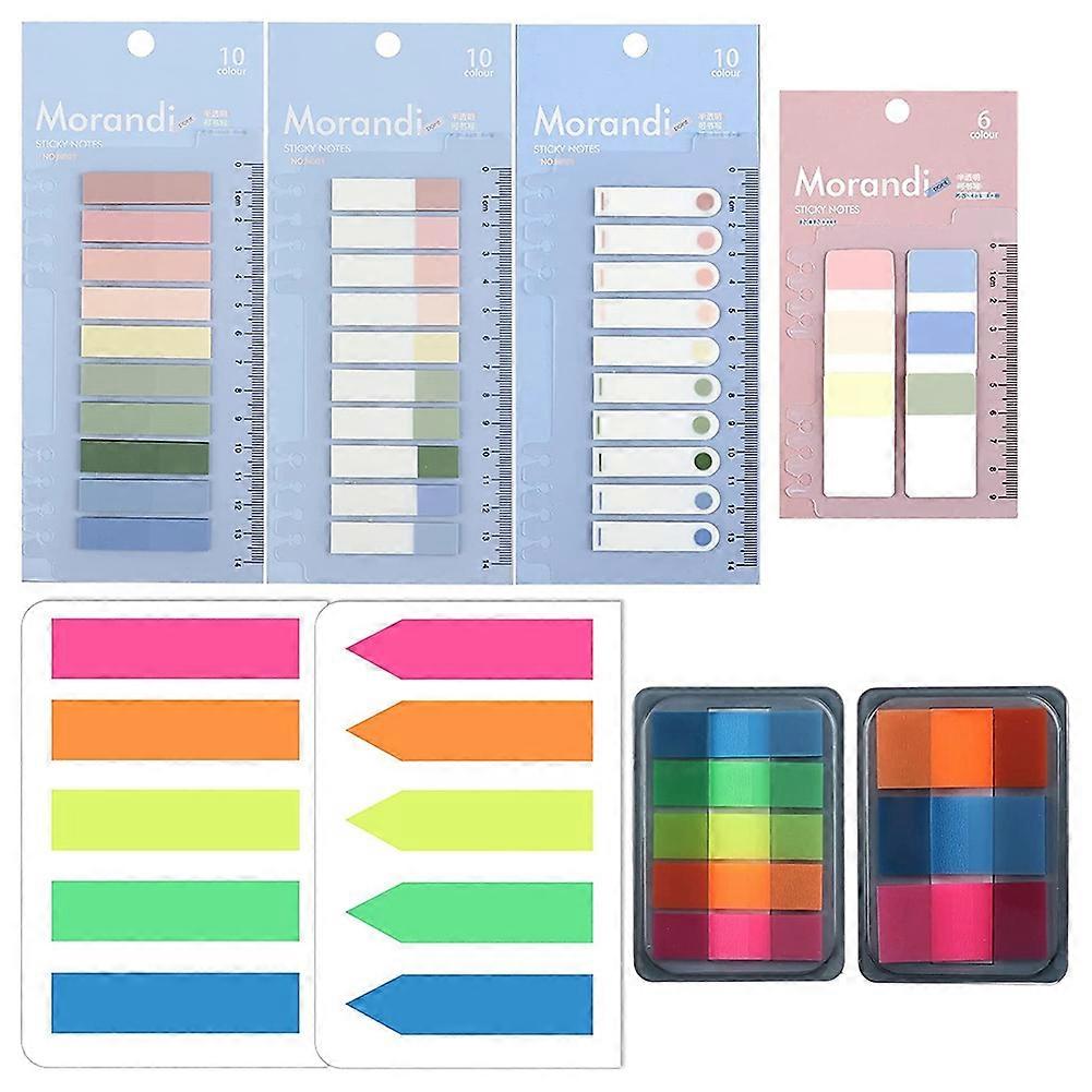 8 Pack 1020 Pieces Sticky Index Tabs with Ruler, Writable File Tabs Flags, Colored Page Makers Stic