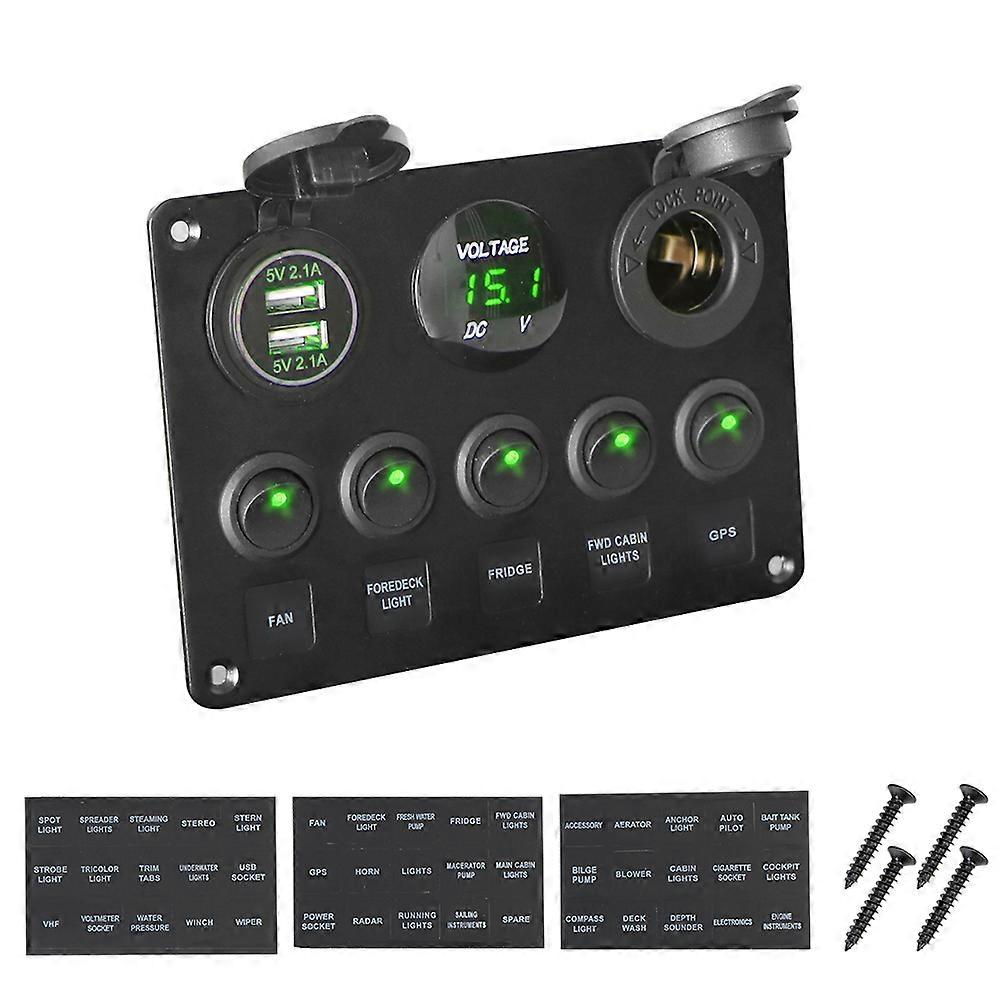 Waterproof Digital Voltmeter Dual car switchUSB Port 12V Outlet Combination Marine Boat LED Rocker Panel
