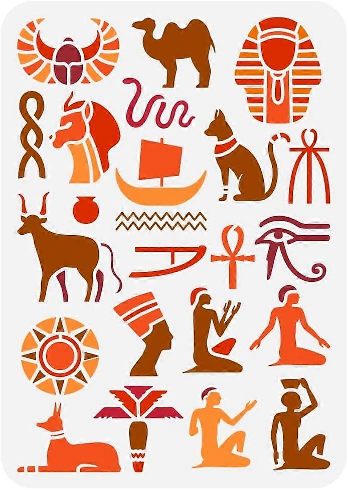 Egyptian Hieroglyphs Painting Stencil 8.3x11.7 inch Reusable Eye of Horus Anubis Sphinx Pattern Drawing Template
