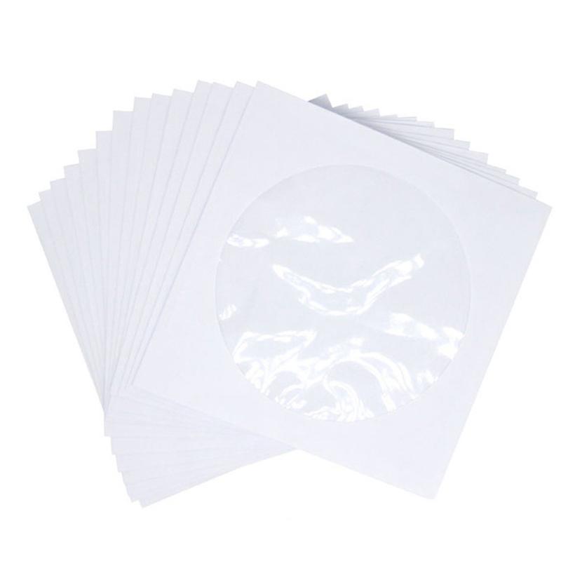 CD DVD Sleeves, DVD CD Media Paper Envelop Sleeves Holder with Clear Window Close Flap White, Pack