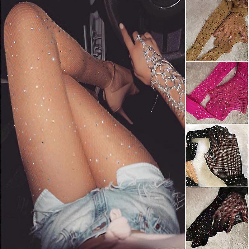 Femmes Strass Strass Fishnet Mesh Bas collants creux Shiny Tights Party Club porter
