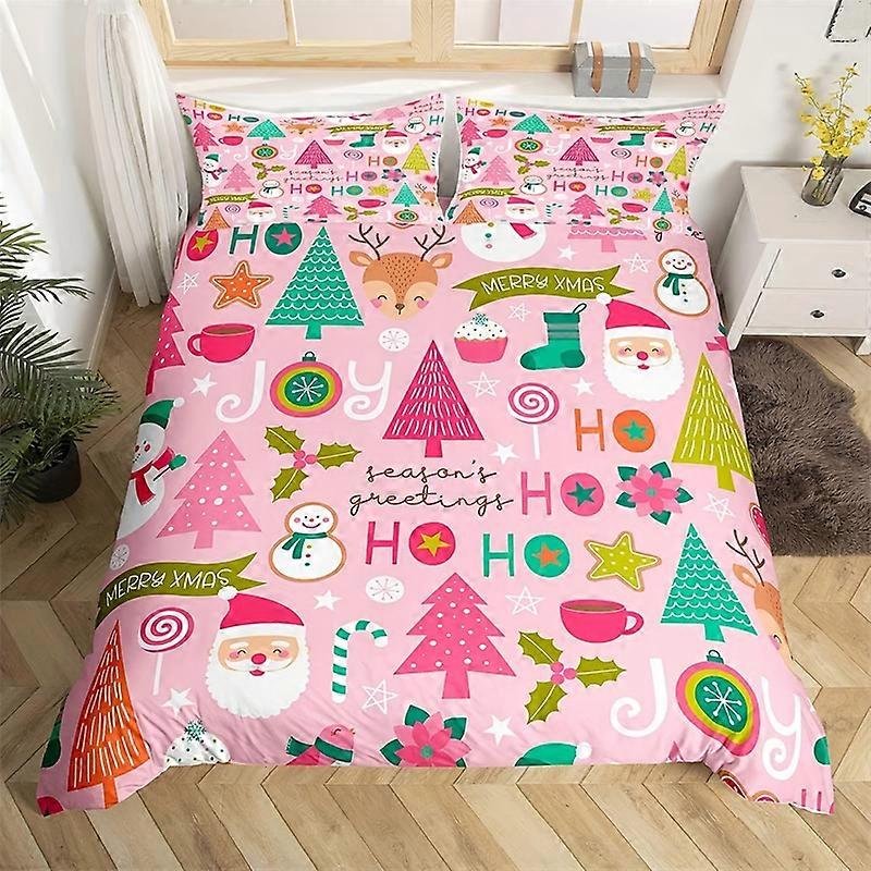 c156 Conjunto de capa de edredão de Natal festivo 2/3pcs, macio e Respirável, Roxo com Papai Noel, Rena e Flocos de Neve Decoração de Quarto ou Dormitório ee156