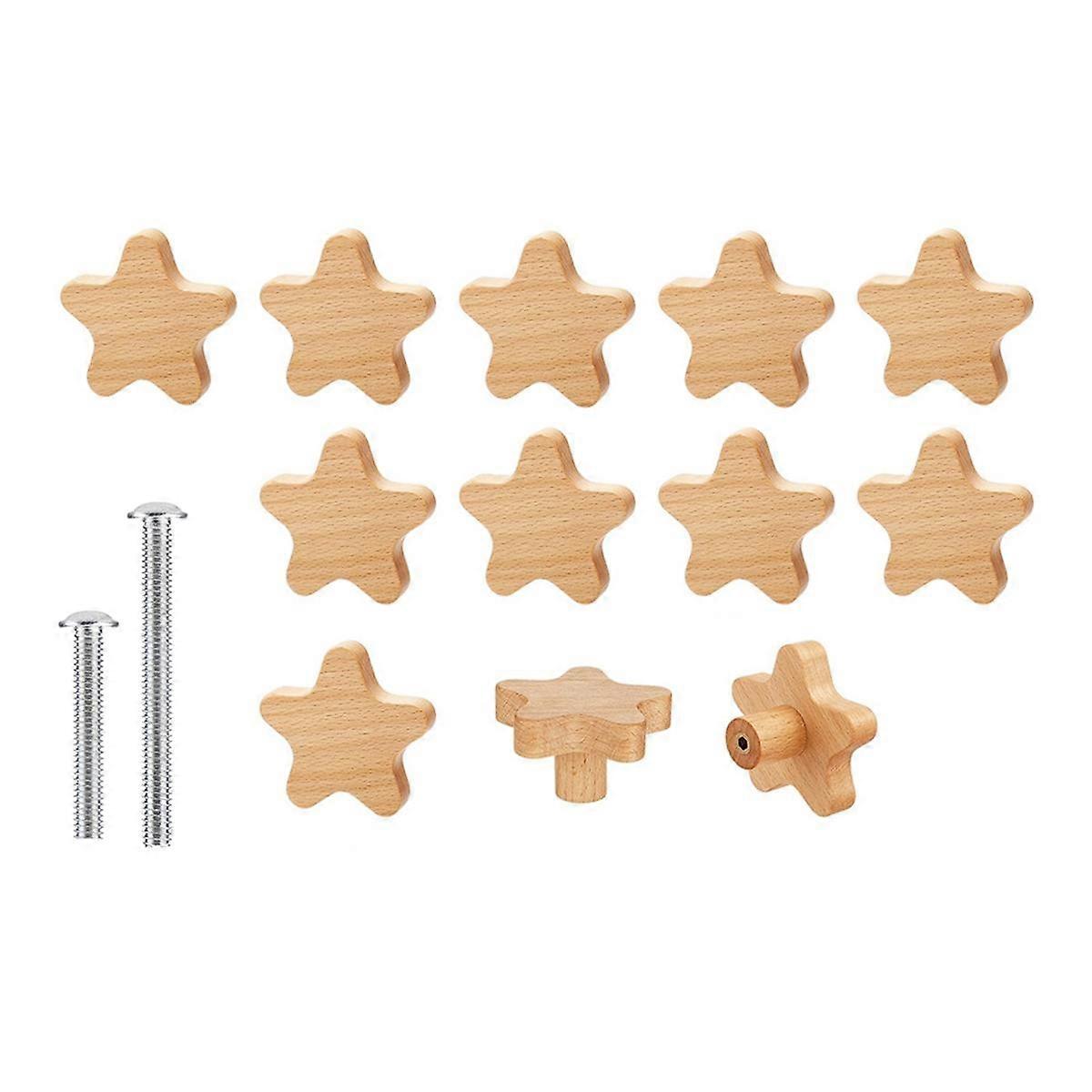 Boho Dresser Knobs-12Pack Durable Wood Drawer Knobs Star-Shaped Wooden Dresser Pulls with 24Screws