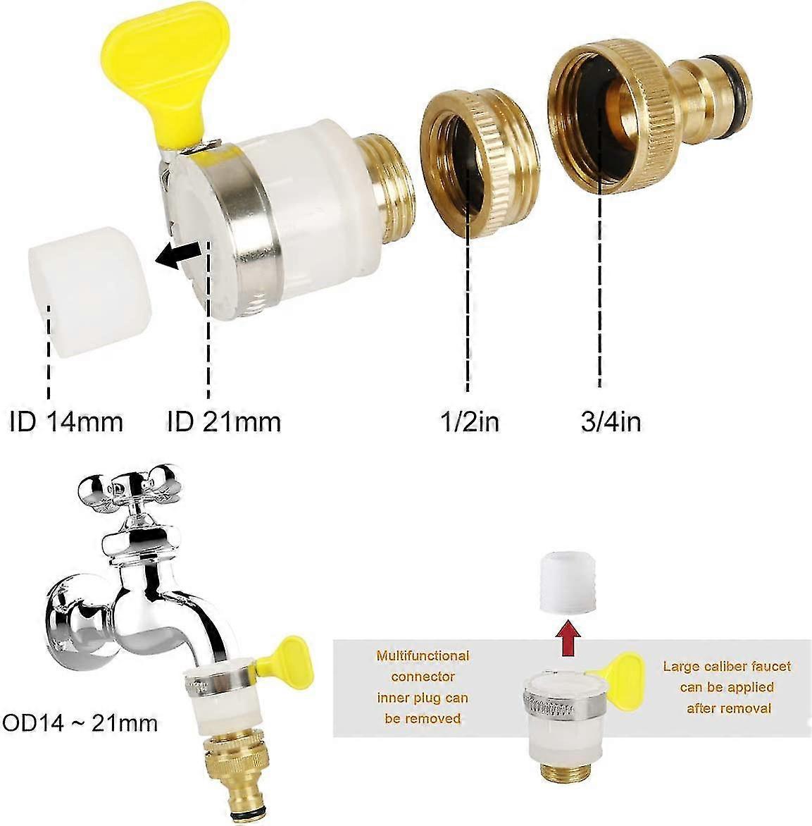Mixer Tap Connector 1/2 & 3/4 Inch 2-in-1 Universalfaucet Adapter, Top Max Diameter 23mm, Quick Connect To Hose