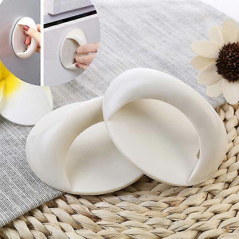 2 Count Round White Self-stick Instant Cabinet Drawer Handle Helper Auxiliary Kitchen Cabinet Door Window Handle Sticker Convenient Opening Stick-on H