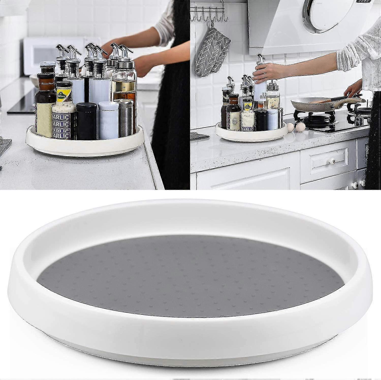 2pcs Plastic Turntable For Spices Condiments Kitchen Storage, Round Tray