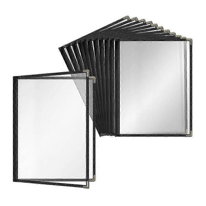 Paquet de 12 Couverture de menu de style café, double bord, vinyle cristallin (noir, 2 pages/4 vues - 8,5 pouces