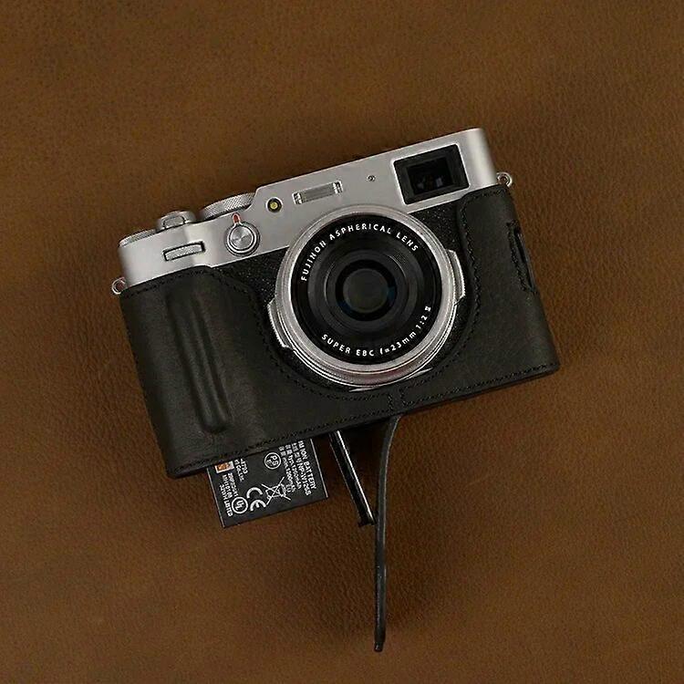 Högkvalitativ handgjord halvfodral i äkta läder KAMERASKYDD för FUJIFILM X100V