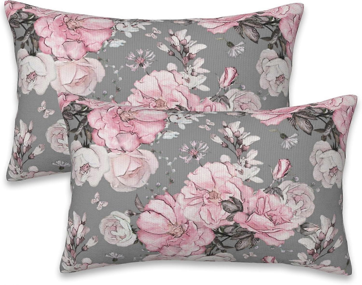 Atma Yastık Kılıfları Pembe Çiçekler Yastık Kılıfları 20x12 İnç 2'li Set Çiçek Gül Atma Yastıkları Dekoratif Yastık Kılıfları Yatak Odası Yaşamı için Yastık Kılıfları