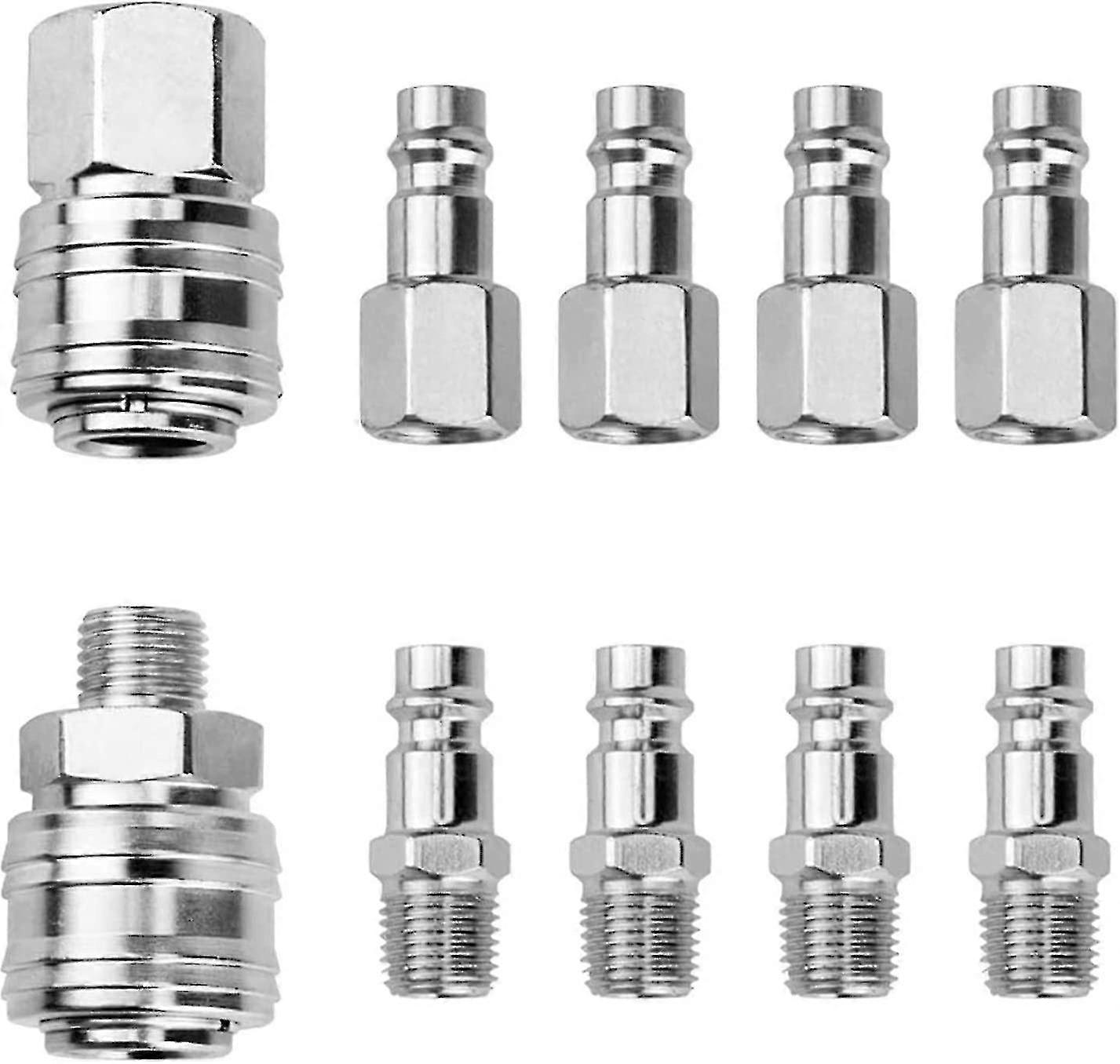 Compressor Quick Coupler, 10 Pieces Compressor Fittings 1/4" Bsp Pneumatic Quick Coupler Pneumatic Air Coupler Kit Compressor