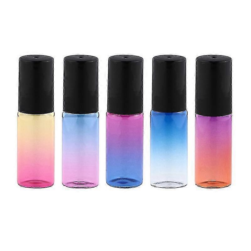 5pcs 5ml Roll-on Bottles Gradient Color Roller Bottles Portable Glass Roller Balls Bottles Refittable Glass Roller Bottles For Home Travel Use (blue P