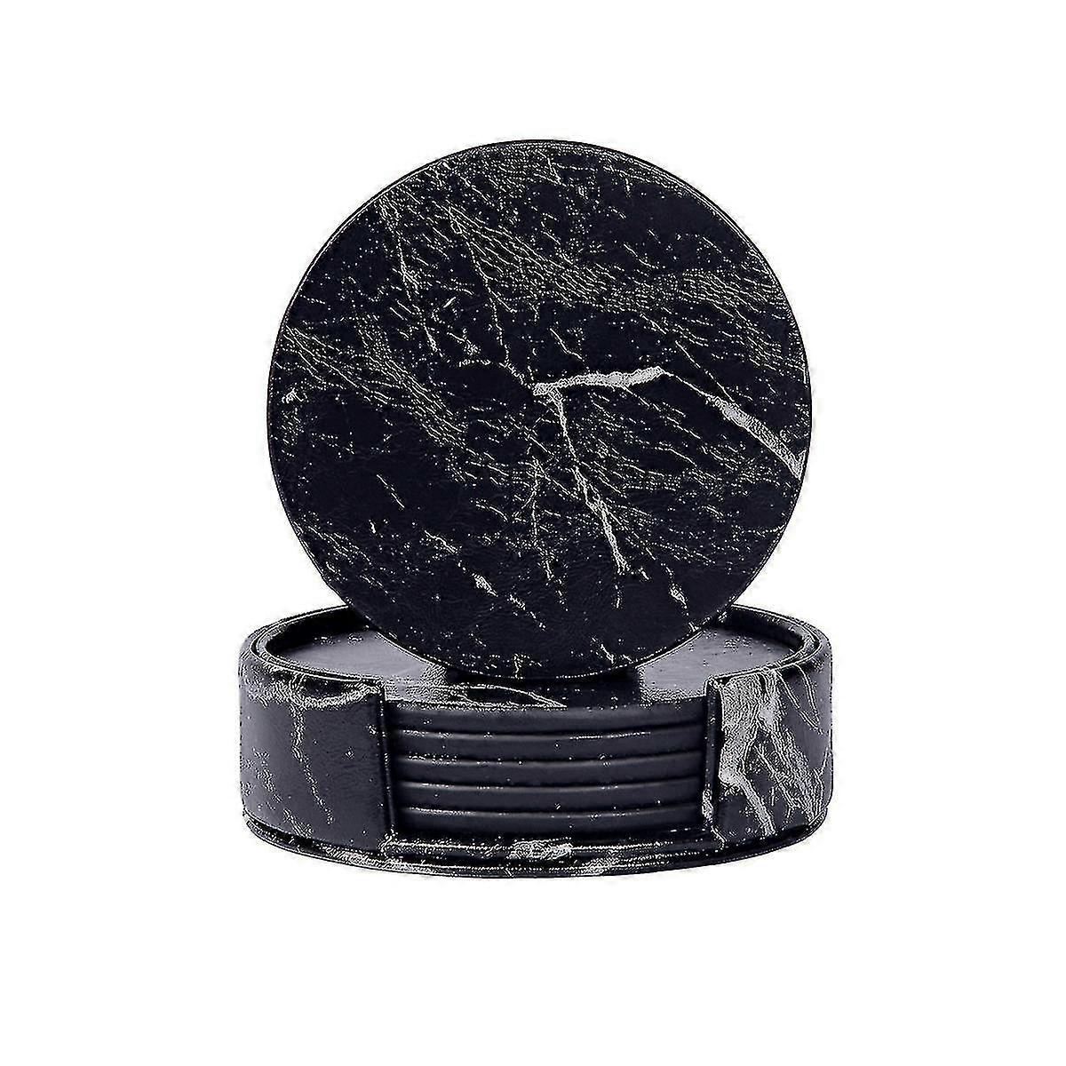 Coasters For Drinks, Marble-style Absorbent Coasters,pu Material(1set, Black)