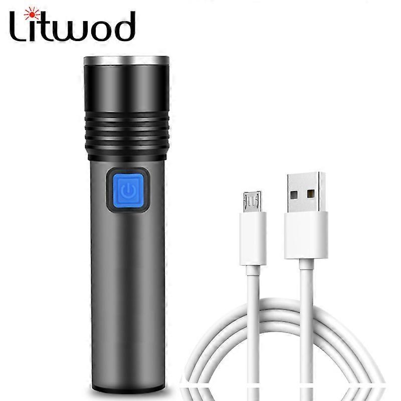 XM-L T6 Built-in USB Rechargeable Battery LED Flashlight Zoomable Aluminum Torch Waterproof Lantern for Bike Camping Light