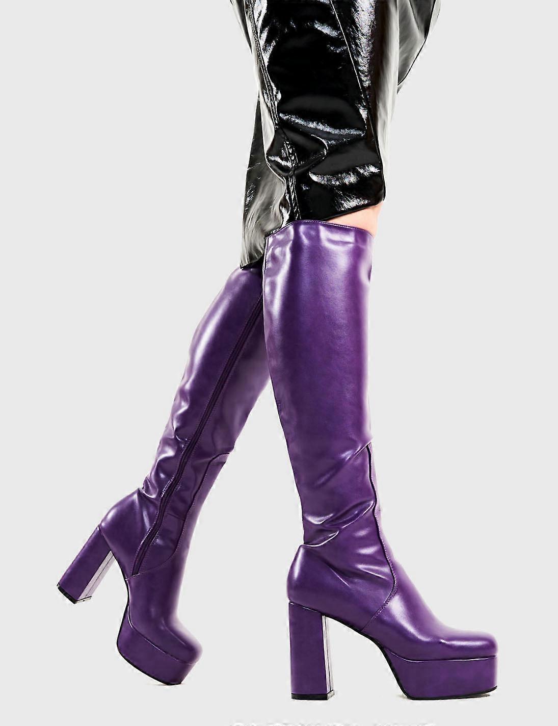 Lamoda Whatta Showdown Platform Knee High Boots - LMF 0916 - PurplePU - UK7