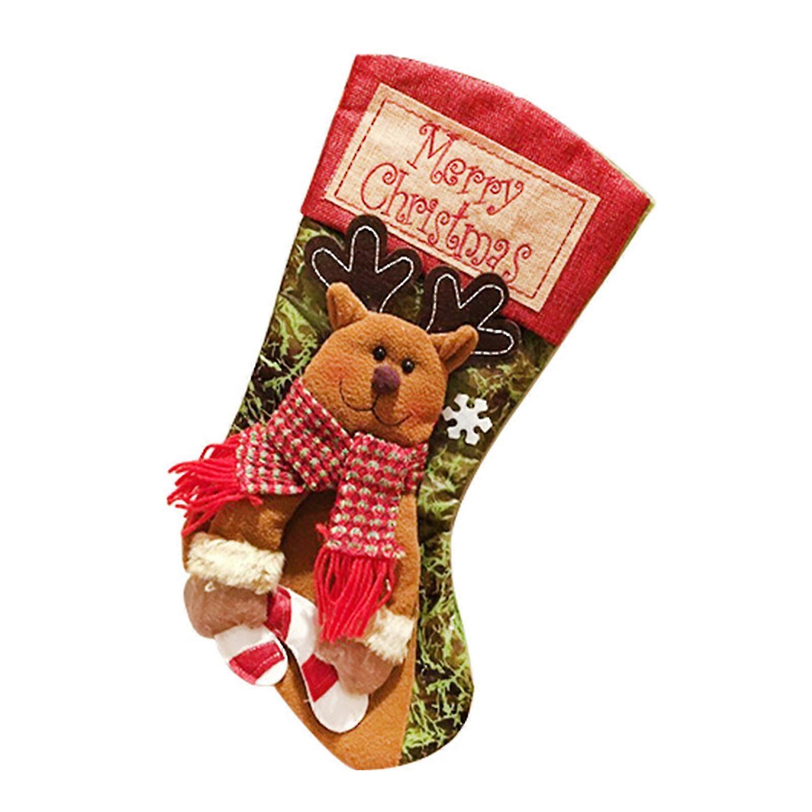 Julestrømper, 4-delt sett 18,5 ", brodert linpeis med plysj mansjetter, juledekorasjoner