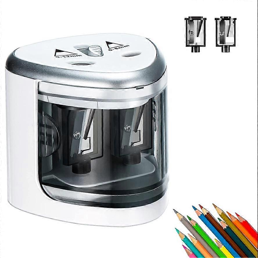 Electric Pencil Sharpener, Pencil Sharpener with Manual and Electric Sharpening Tank, 6mm and 12mm Double Hole, Battery Powered, Non-Slip, Child Safe