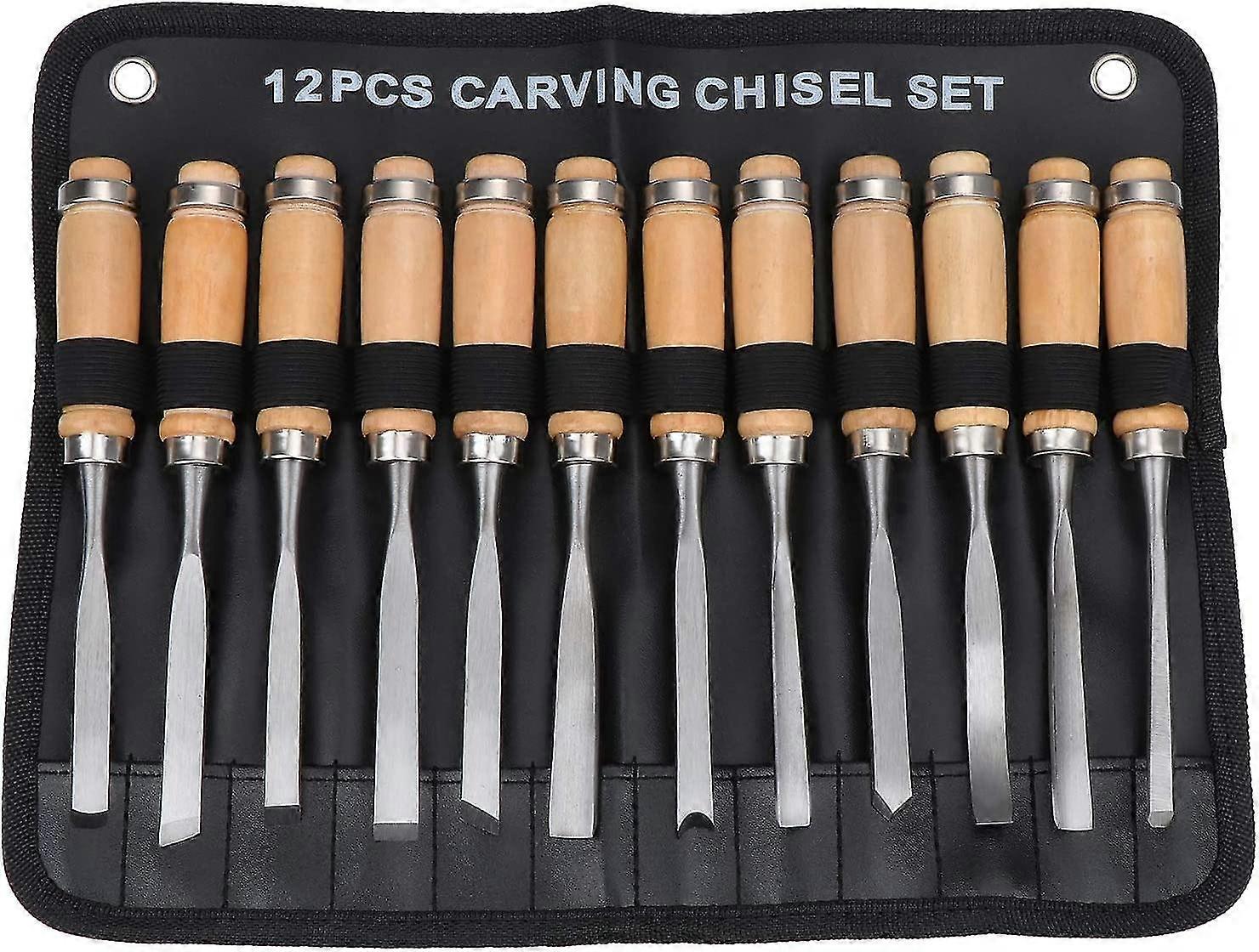 Wood Carving Hand Chisel Set, Woodworking Gouges Tool 12 In 1