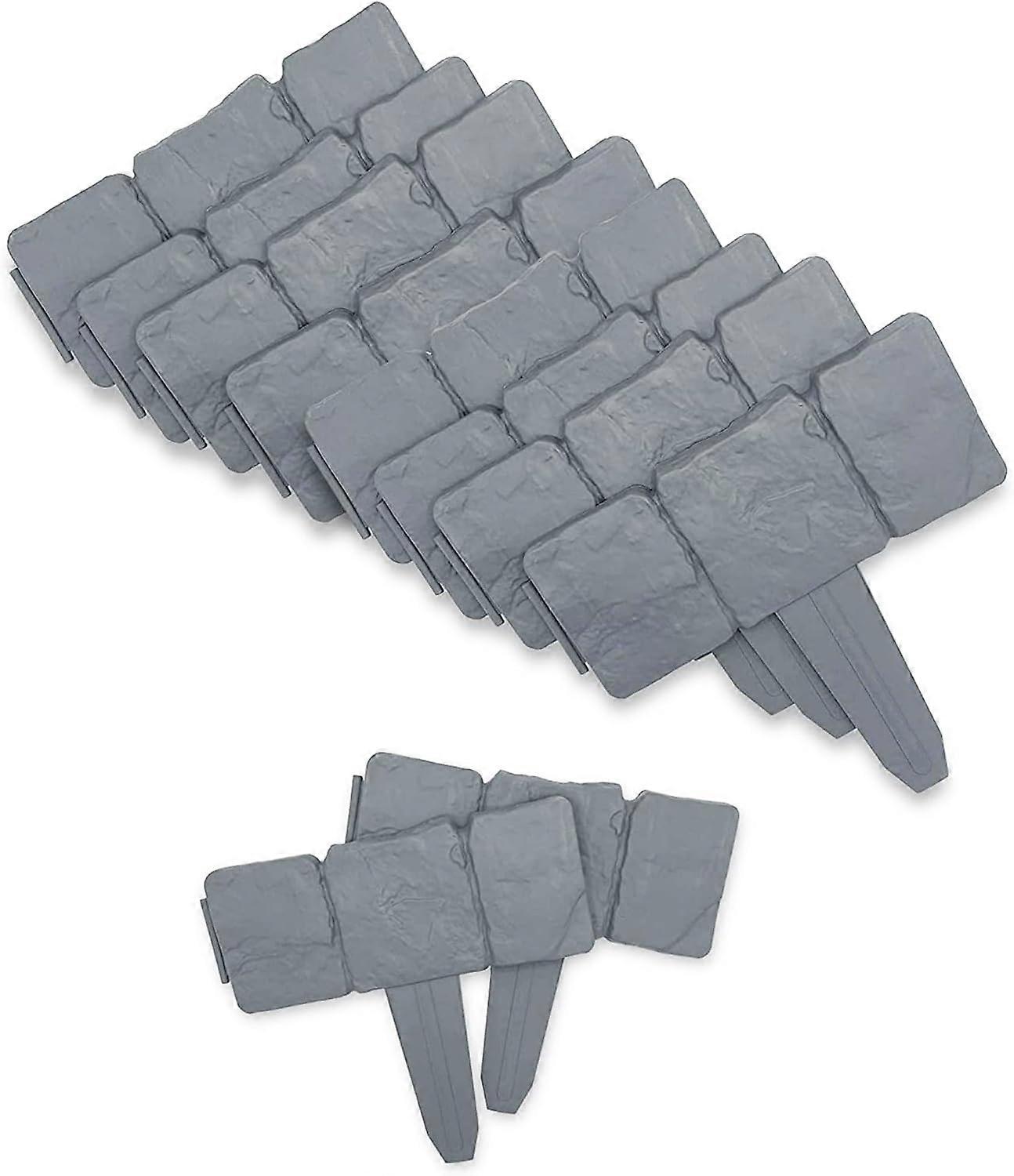 Set of 10 - Stone Effect Garden Edging Module - 2.5 linear meter - Edge for Fence, Flowerbed, Planting - Flexible Plastic - 25 x 10 CM - Gray