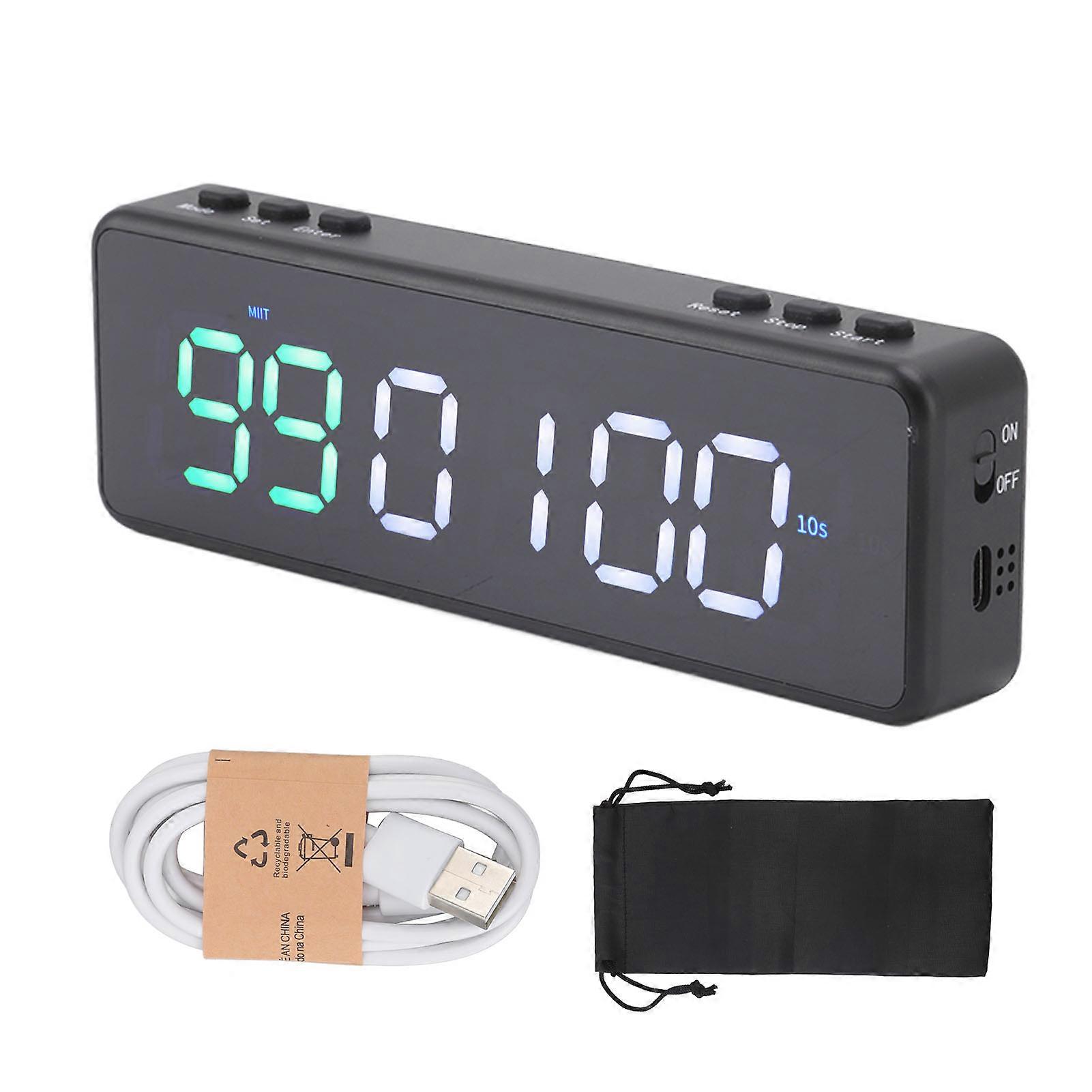 Portable Gym Timer Multifunction USB Charging LED Display Interval Timer for Home Gym Green and White