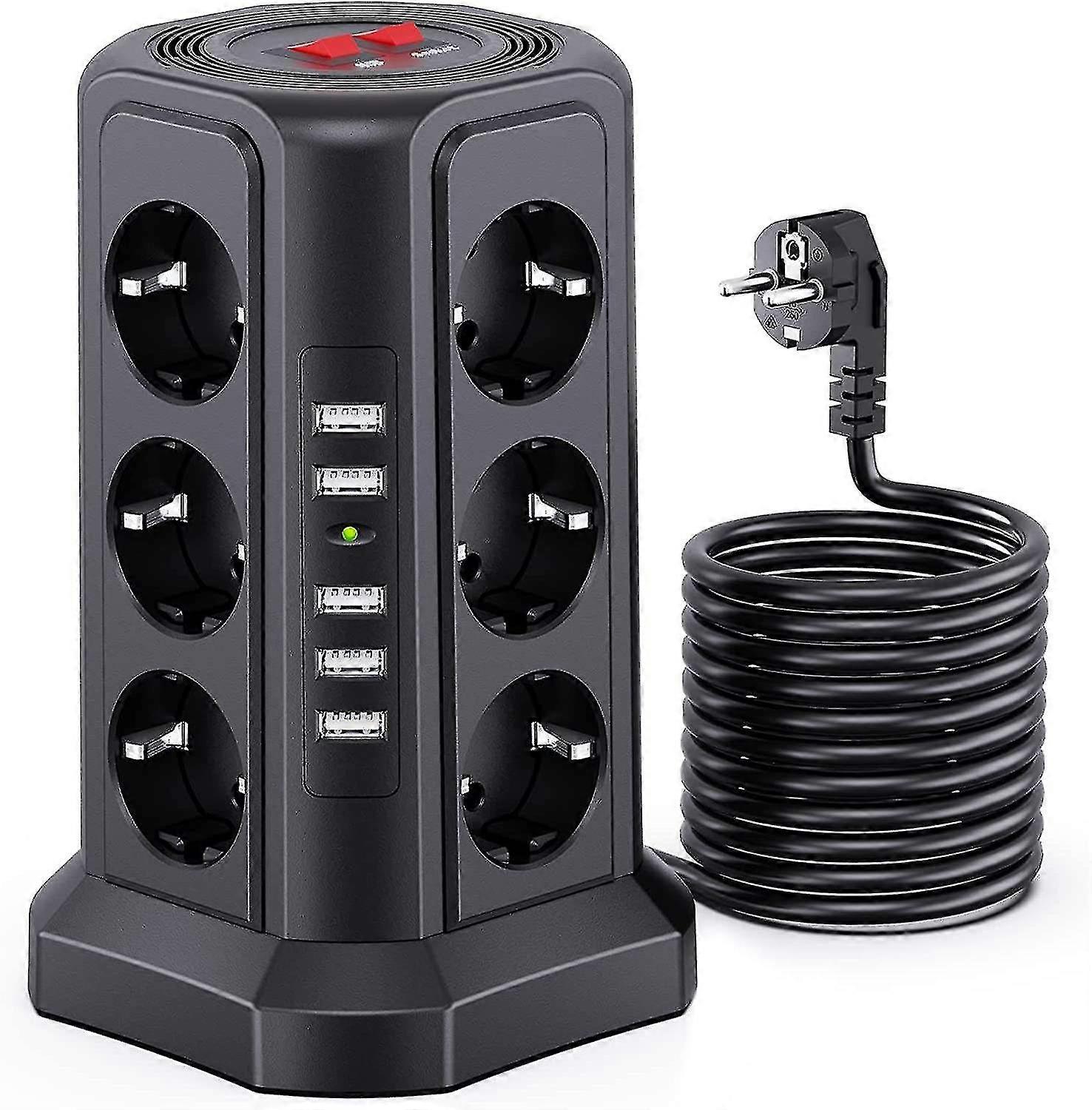 12-weg socket tower en 5 usb multi-socket socket strip overspanningsbeveiliging
