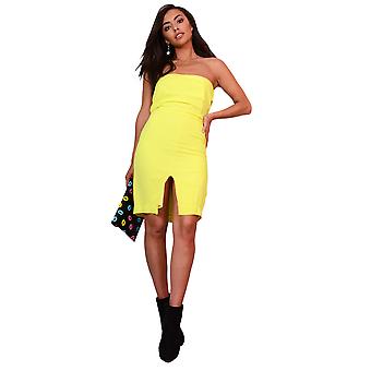 Lovemystyle Yellow Strapless Pencil Dress With Centre Slit-UK10 / EU 38