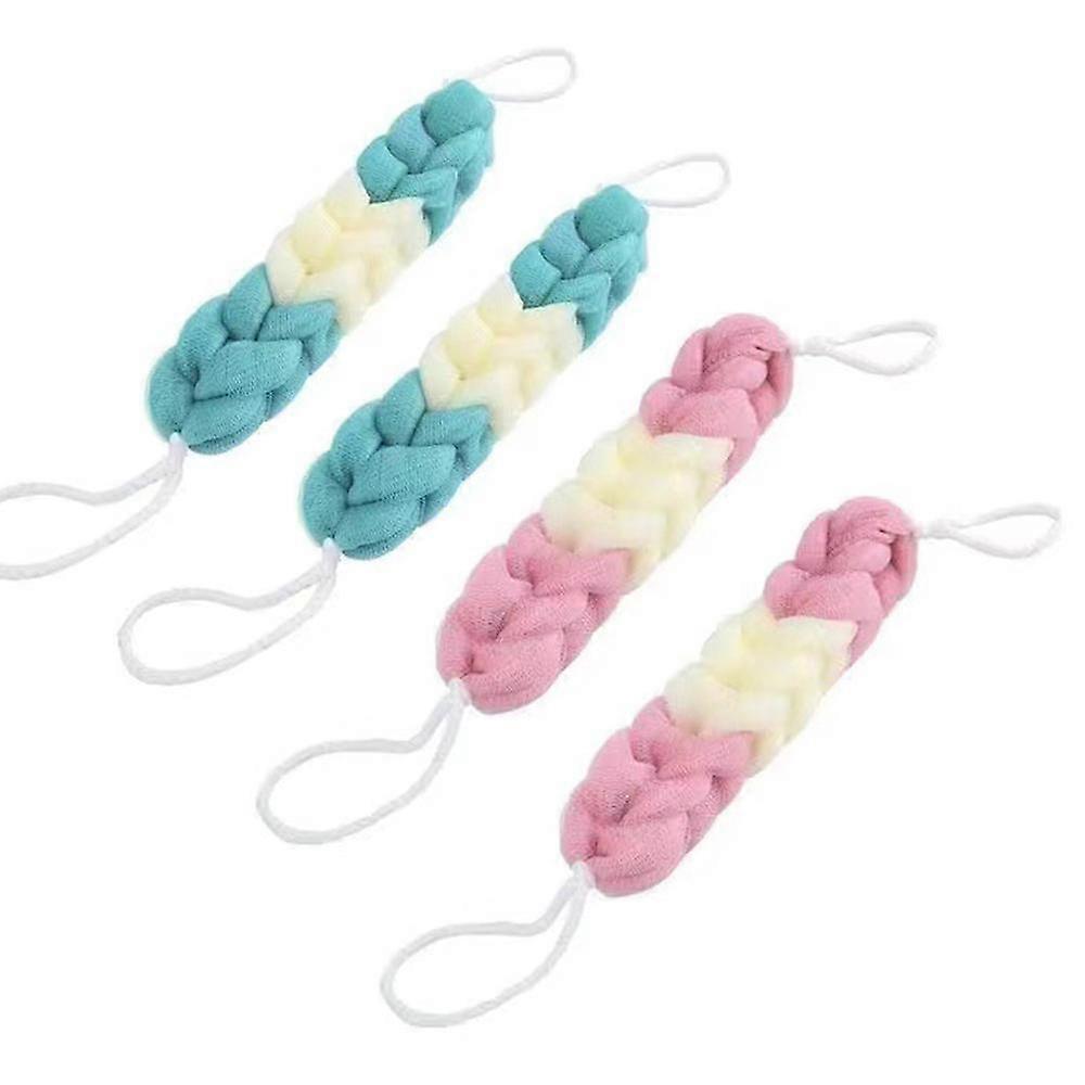 Mesh Loofah Back Scrubber,long Stretch Back Sponge,pack Of 4 (2 Blue+2 Pink)