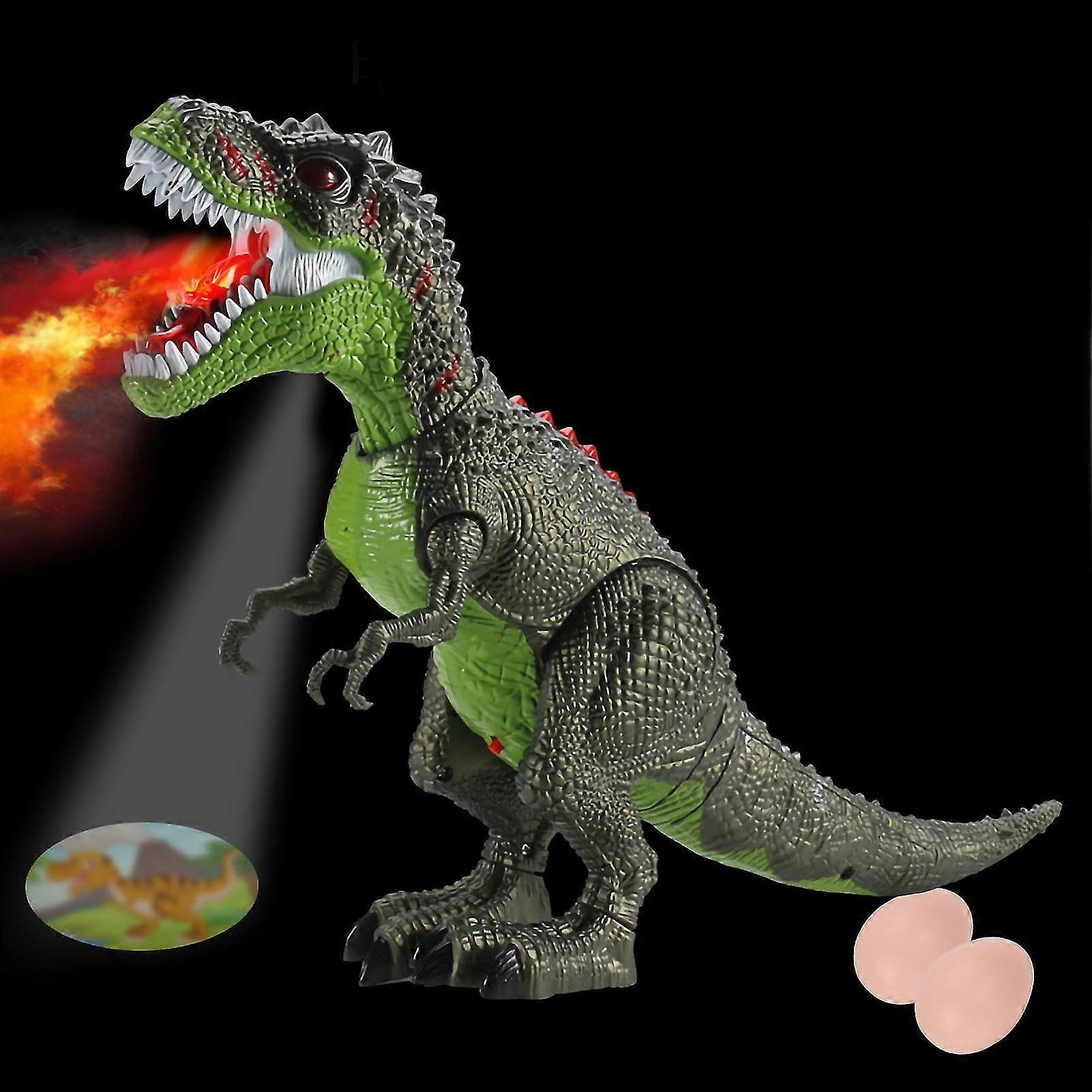 Green Remote Control Dinosaur Toy with LED Light, Fire Breathing, and Simulated Egg Projection