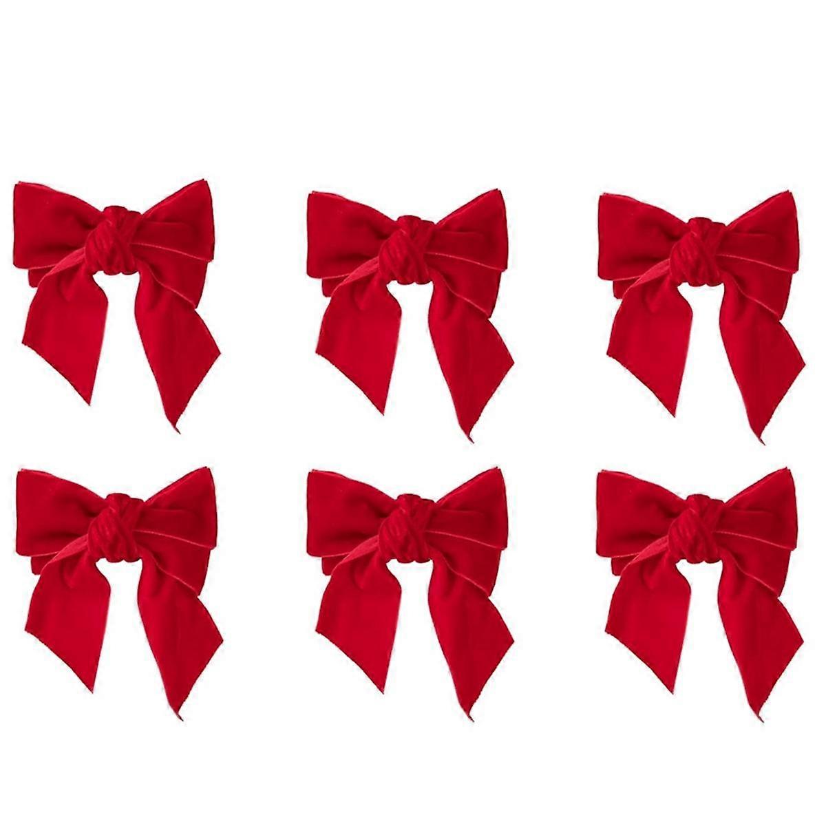 6Pc Red Bow Xmas serviett Holder Ringer Chic Flanell serviett spenne for bursdagsfest bryllup servering T