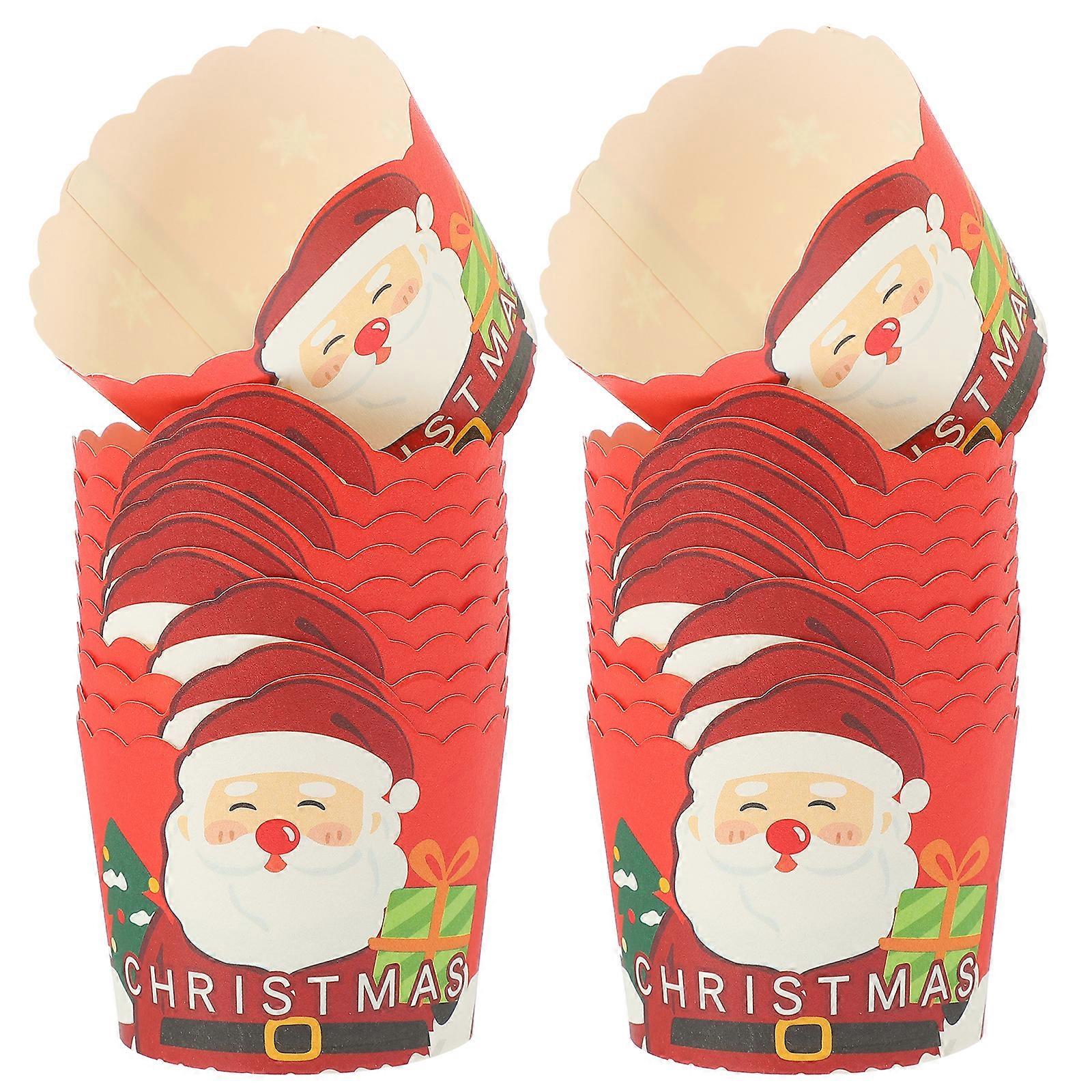 50pcs Xmas Printed Pattern Cupcake Wrappers Muffin Paper Cups Wrapping Paper Cups