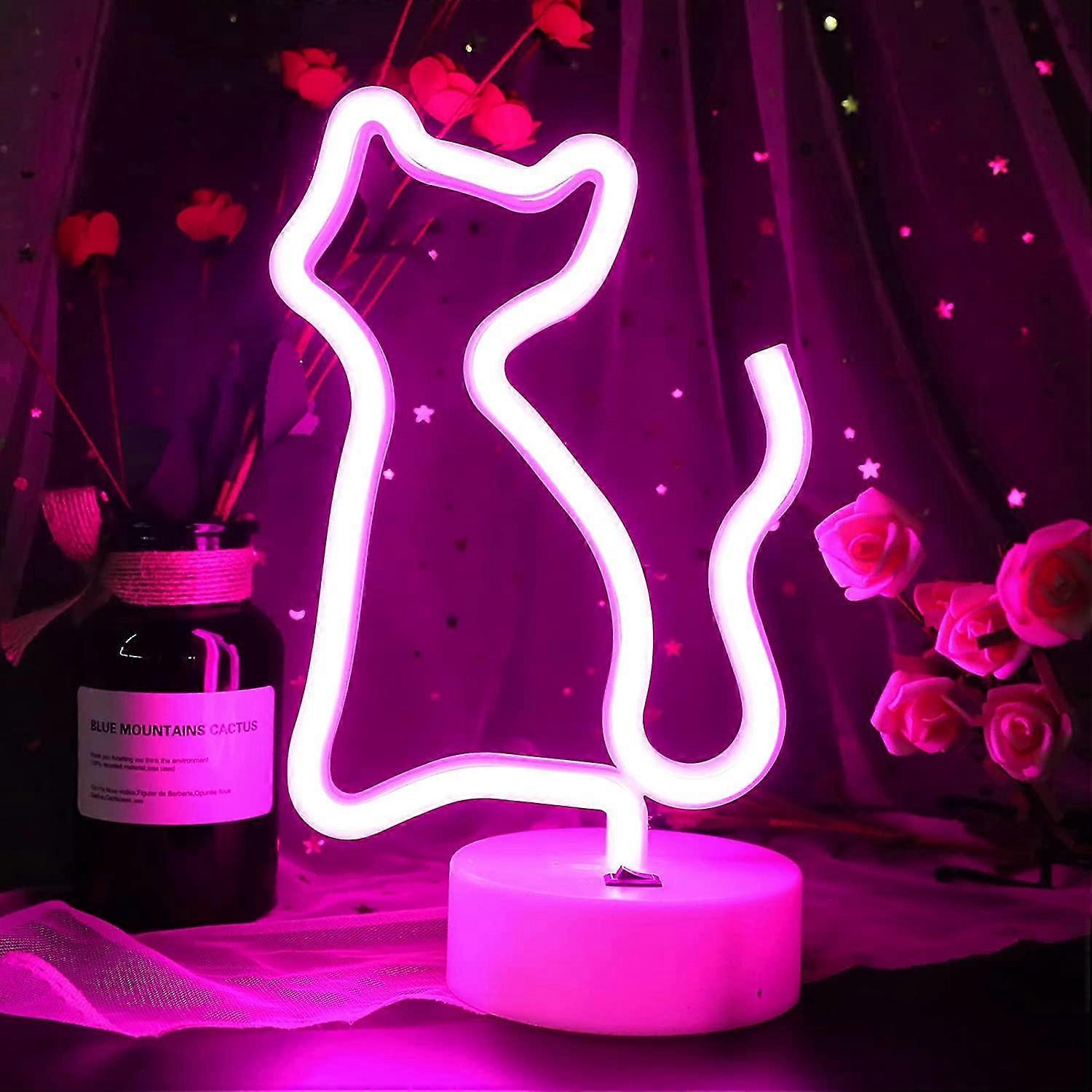 Neon Cat Light Sign Cat Neon Lights With Base Room Decor Battery And Usb Operated Neon Lights Pink Cat Neon Signs Lamps Light Up For Children's Bedro
